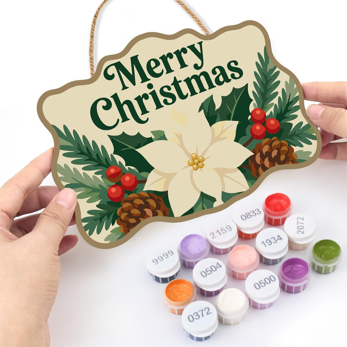 Cream Poinsettia Pine Garland paint by numbers hanging sign – image 9