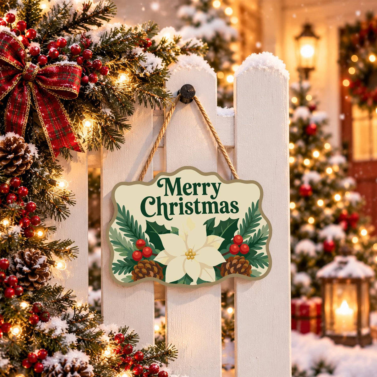 Cream Poinsettia Pine Garland paint by numbers hanging sign – image 15