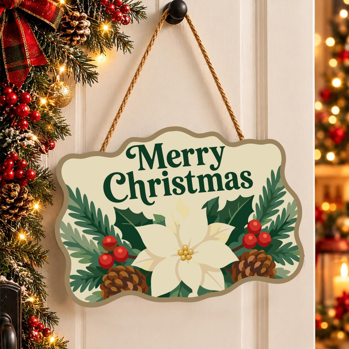 Cream Poinsettia Pine Garland paint by numbers hanging sign – image 16