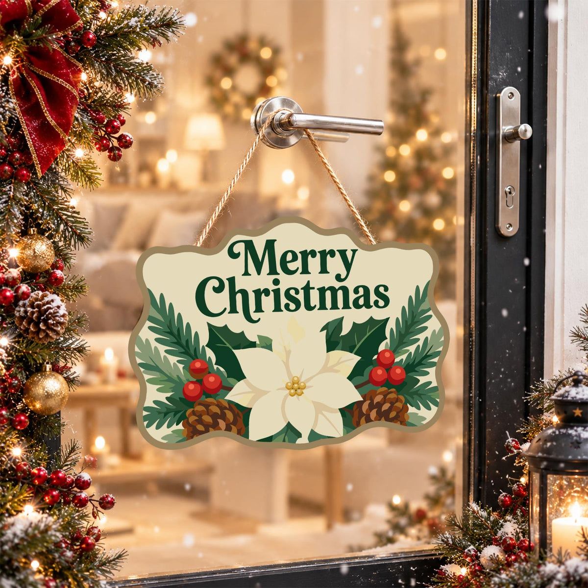 Cream Poinsettia Pine Garland paint by numbers hanging sign – image 17