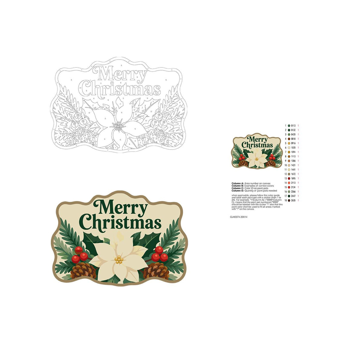Cream Poinsettia Pine Garland paint by numbers hanging sign – image 19