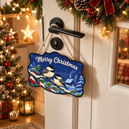 Chickadee Pair by a Snowy Cabin paint by numbers hanging sign – image 18