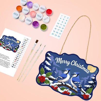 Blue Jay Pair on Berry Branch paint by numbers hanging sign – image 4