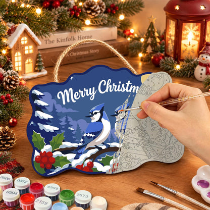 Blue Jay Pair on Berry Branch paint by numbers hanging sign – image 7