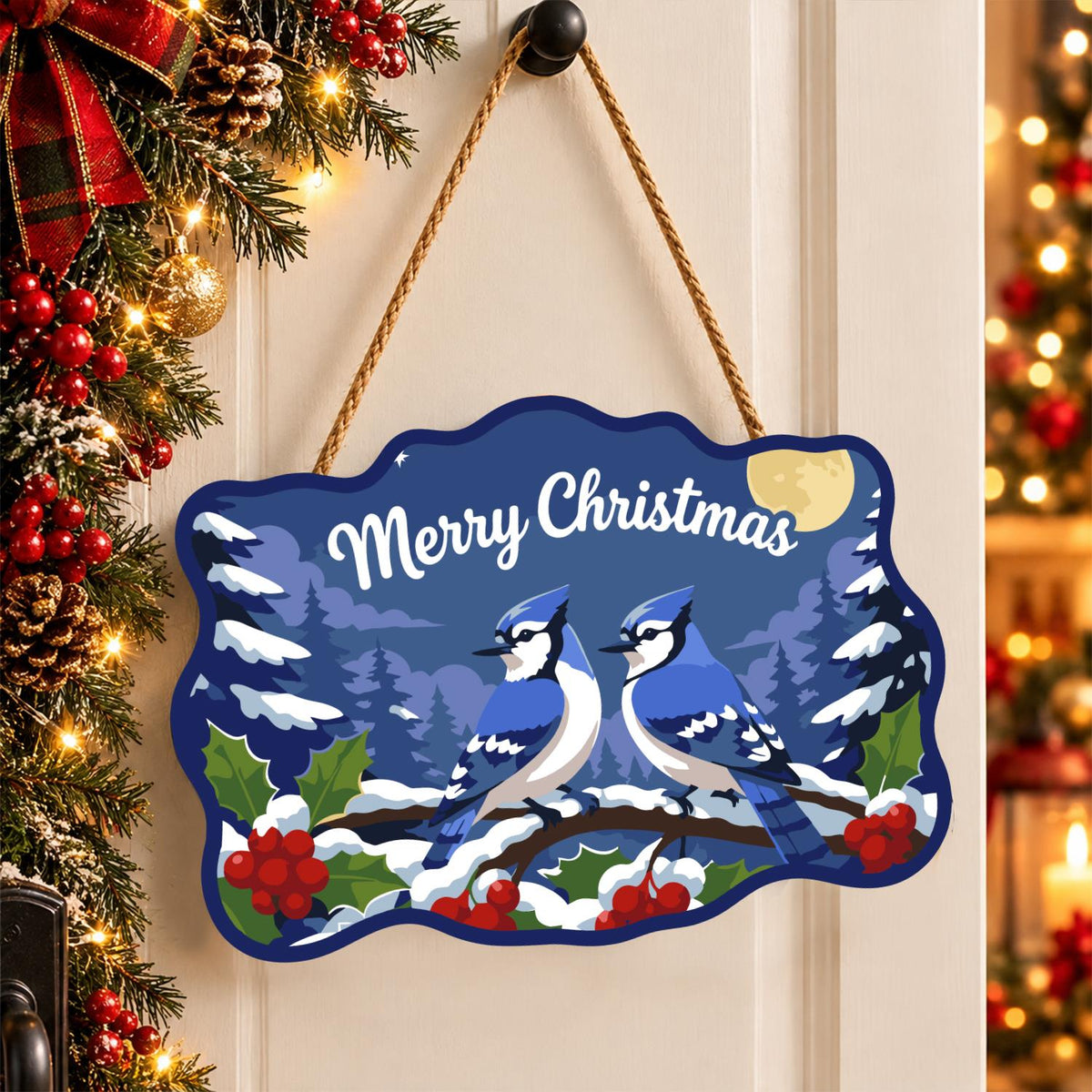 Blue Jay Pair on Berry Branch paint by numbers hanging sign – image 16