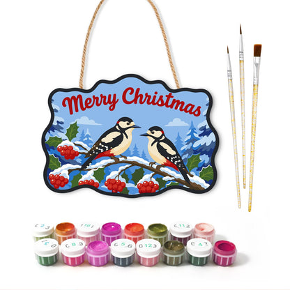 Spotted Woodpeckers and Berries paint by numbers hanging sign – image 2