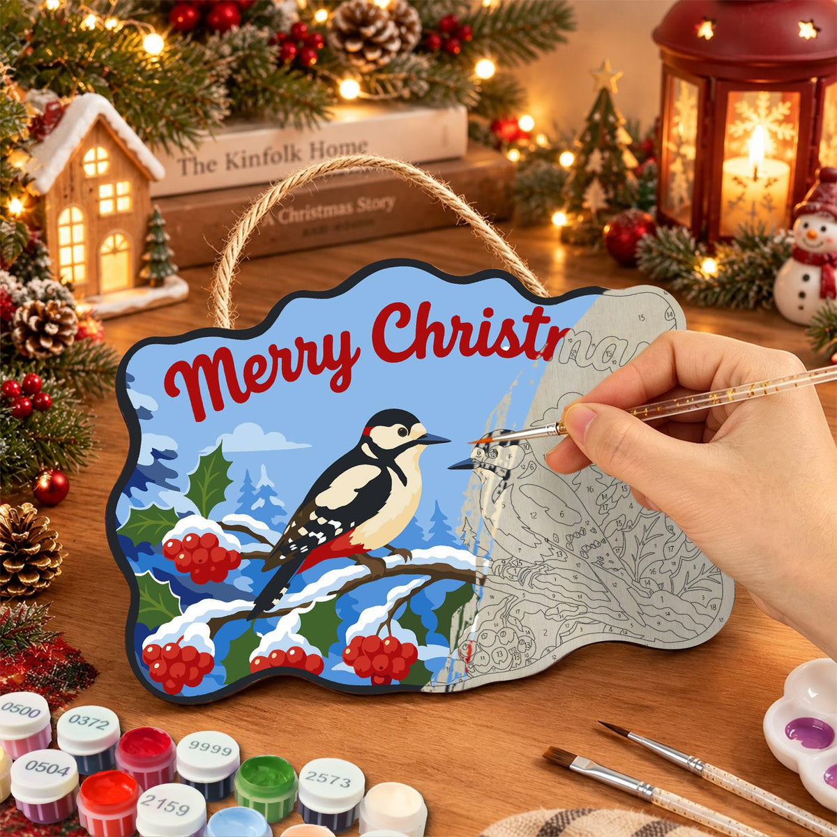 Spotted Woodpeckers and Berries paint by numbers hanging sign – image 7