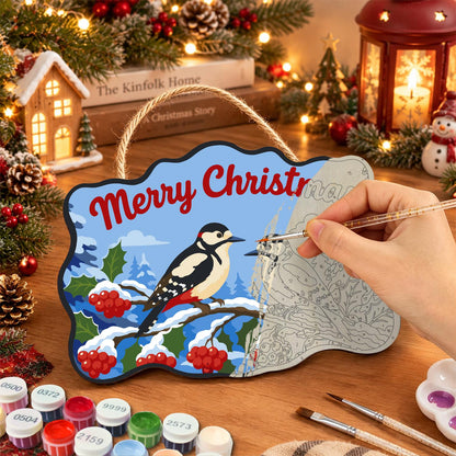 Spotted Woodpeckers and Berries paint by numbers hanging sign – image 7