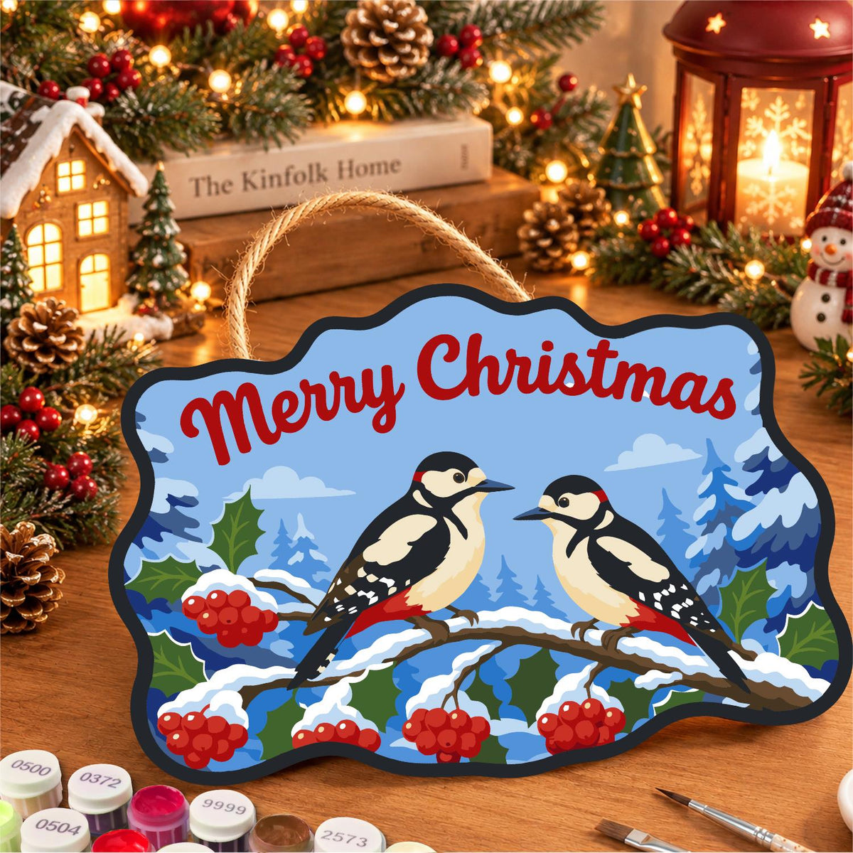 Spotted Woodpeckers and Berries paint by numbers hanging sign – image 8