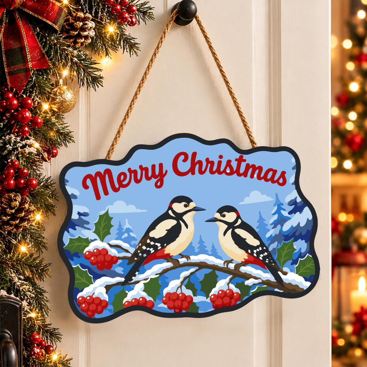 Spotted Woodpeckers and Berries paint by numbers hanging sign – image 16