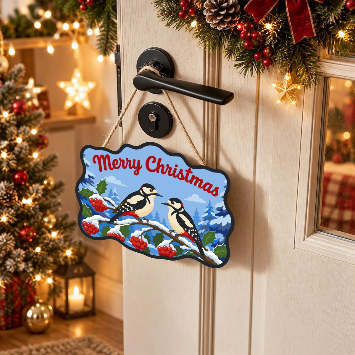 Spotted Woodpeckers and Berries paint by numbers hanging sign – image 18