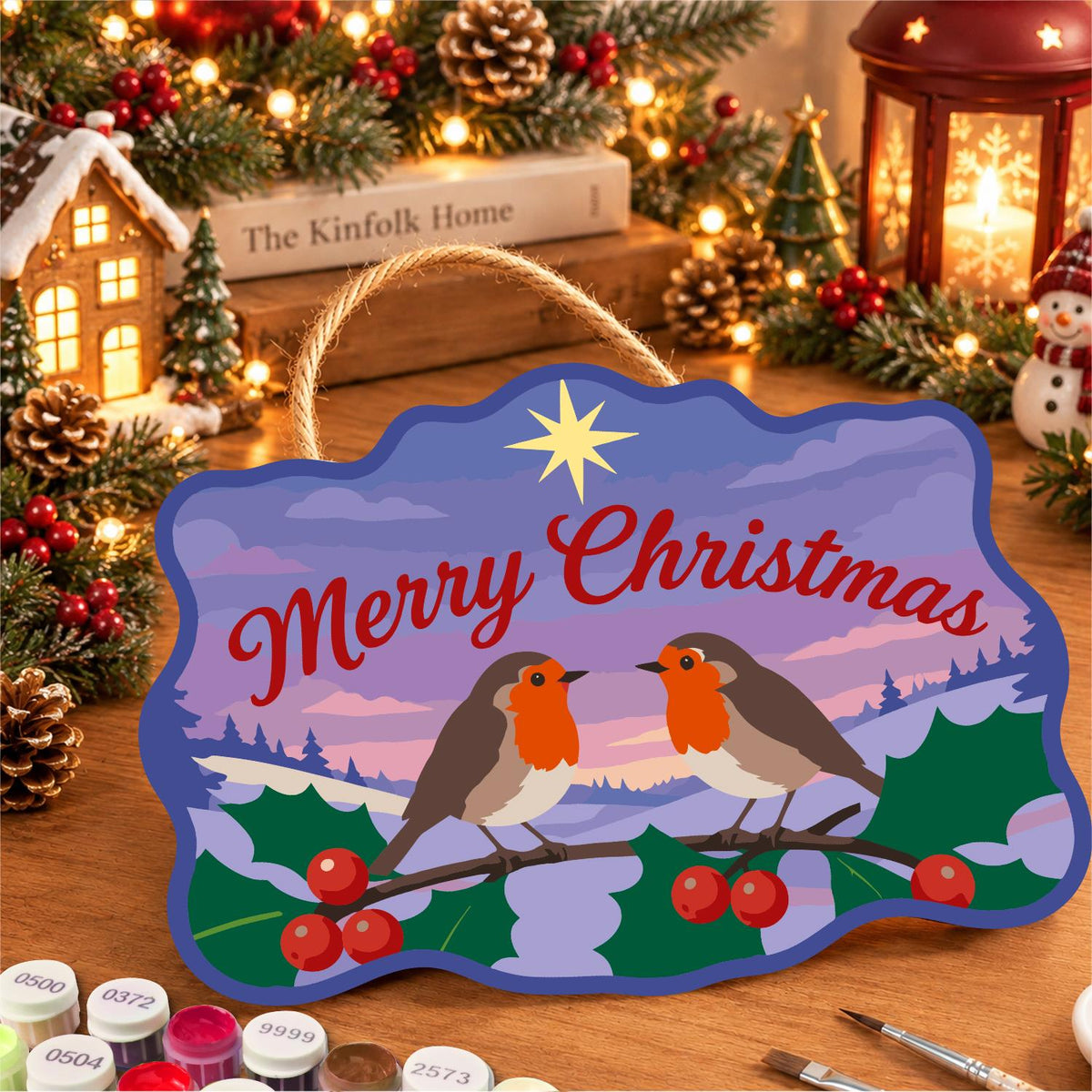 Twilight Robins Under a Star paint by numbers hanging sign – image 8