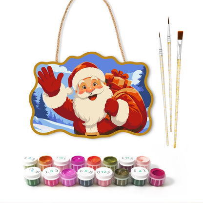 Gold-Framed Waving Santa paint by numbers hanging sign – image 2