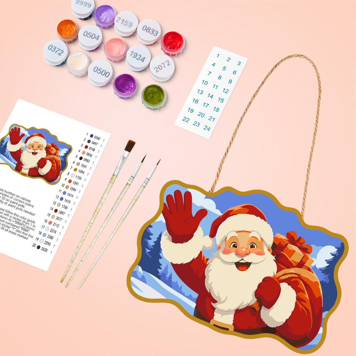 Gold-Framed Waving Santa paint by numbers hanging sign – image 4