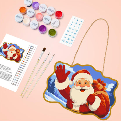 Gold-Framed Waving Santa paint by numbers hanging sign – image 4