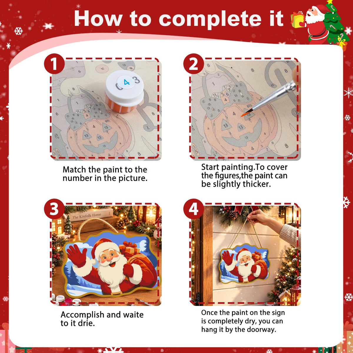 Gold-Framed Waving Santa paint by numbers hanging sign – image 6