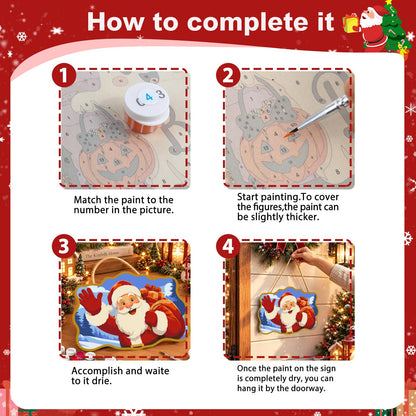 Gold-Framed Waving Santa paint by numbers hanging sign – image 6
