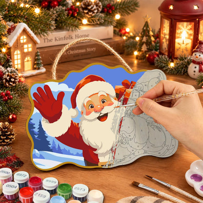 Gold-Framed Waving Santa paint by numbers hanging sign – image 7