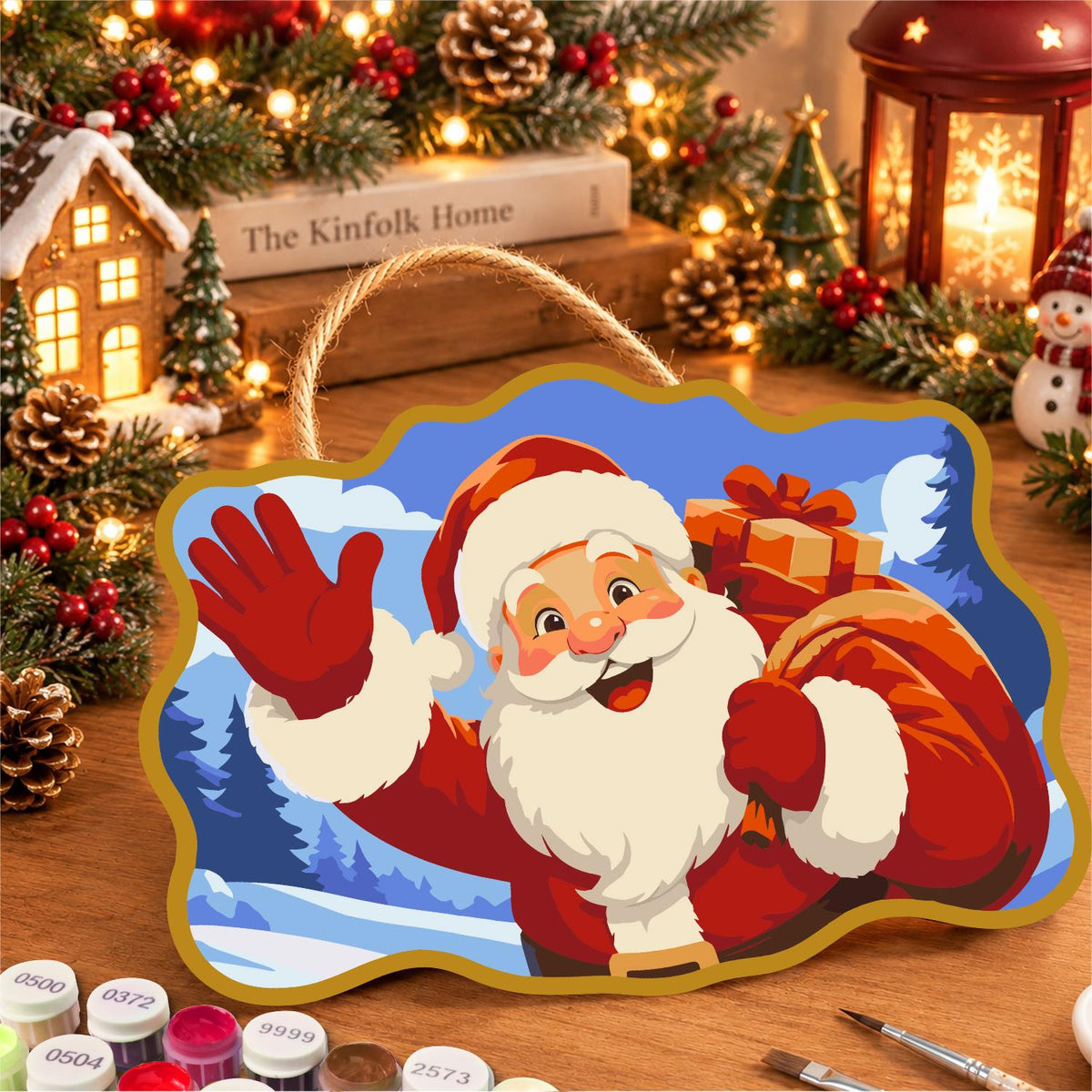 Gold-Framed Waving Santa paint by numbers hanging sign – image 8