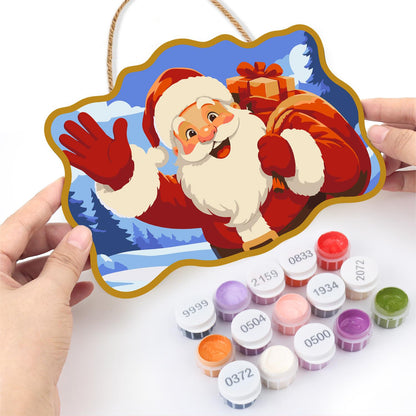 Gold-Framed Waving Santa paint by numbers hanging sign – image 9