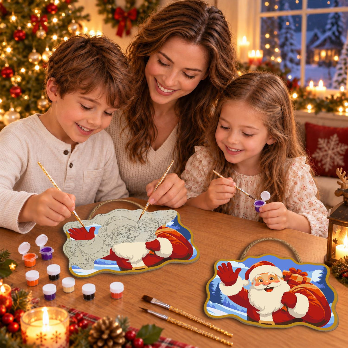 Gold-Framed Waving Santa paint by numbers hanging sign – image 12