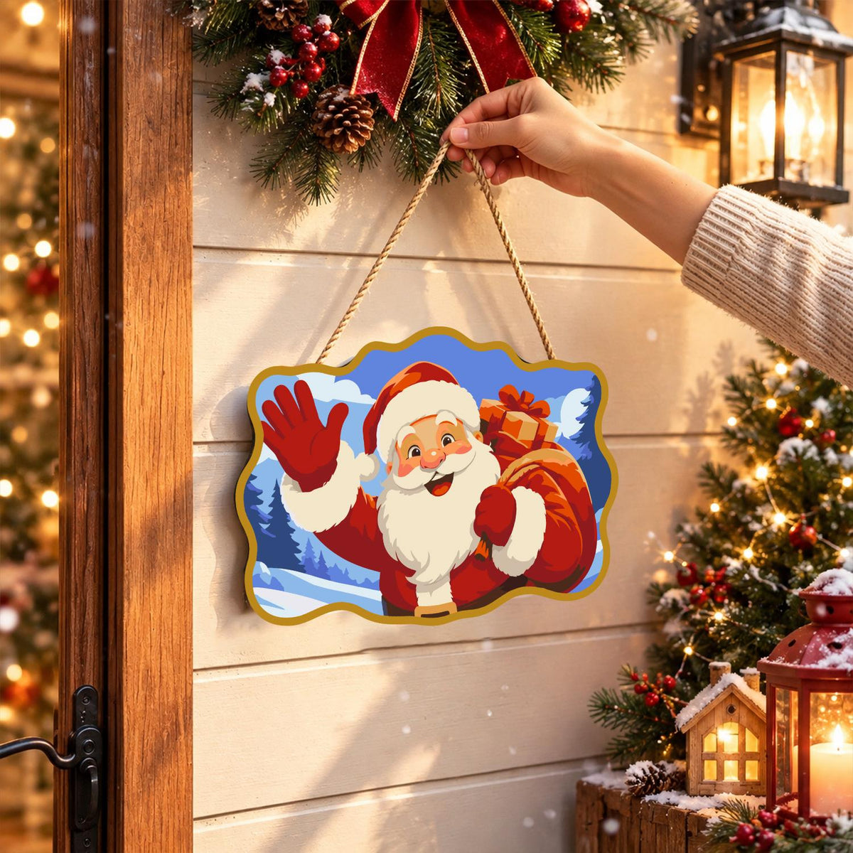 Gold-Framed Waving Santa paint by numbers hanging sign – image 14