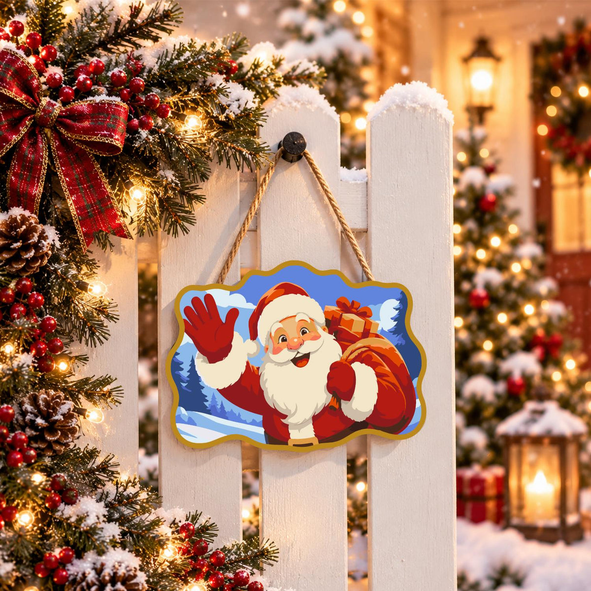Gold-Framed Waving Santa paint by numbers hanging sign – image 15