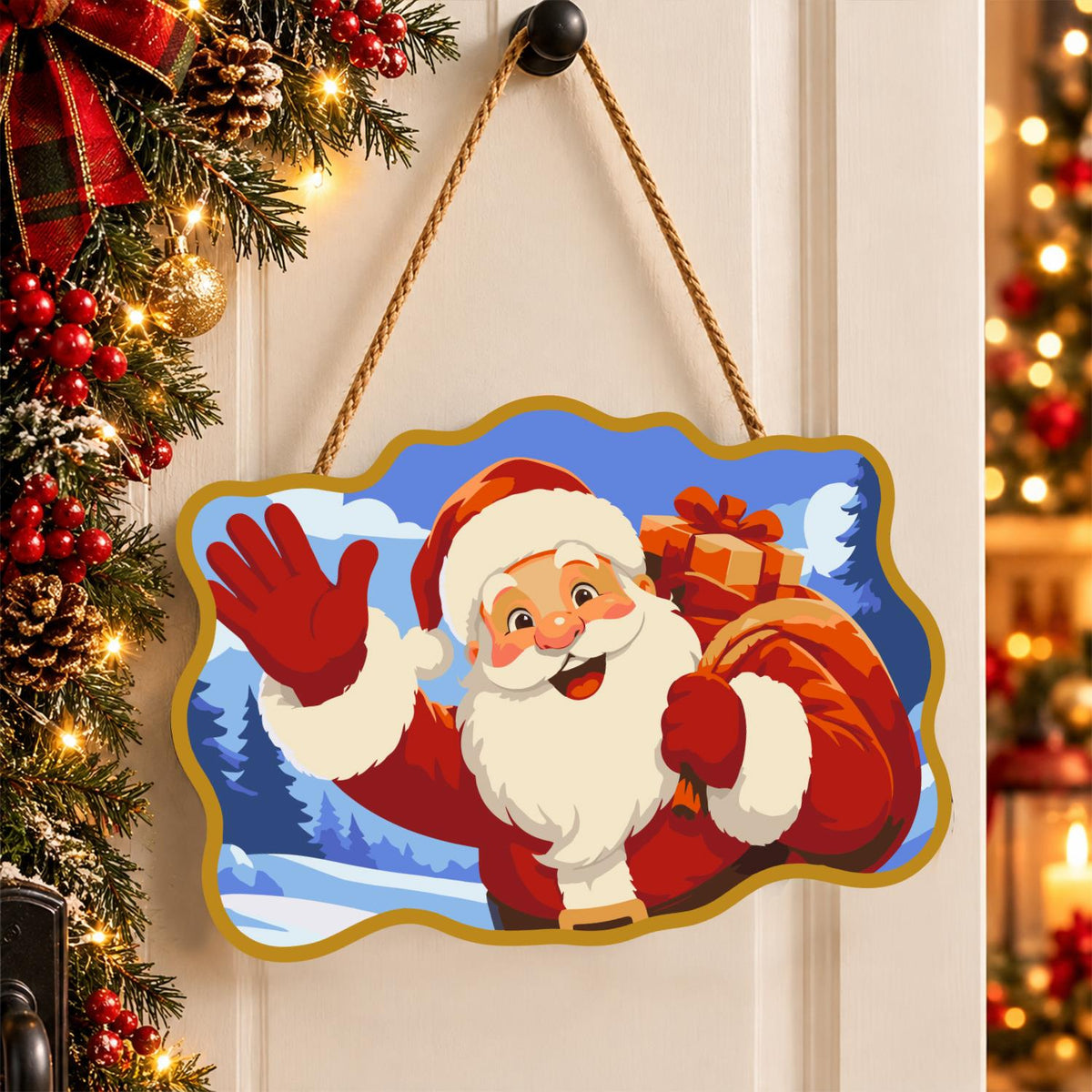 Gold-Framed Waving Santa paint by numbers hanging sign – image 16
