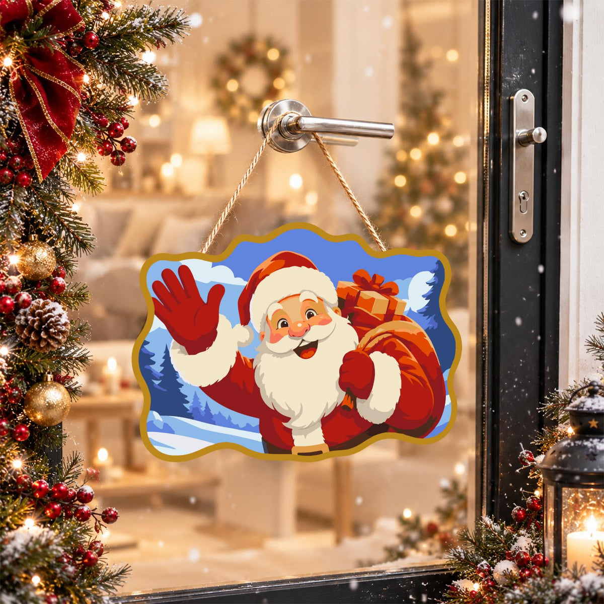 Gold-Framed Waving Santa paint by numbers hanging sign – image 17