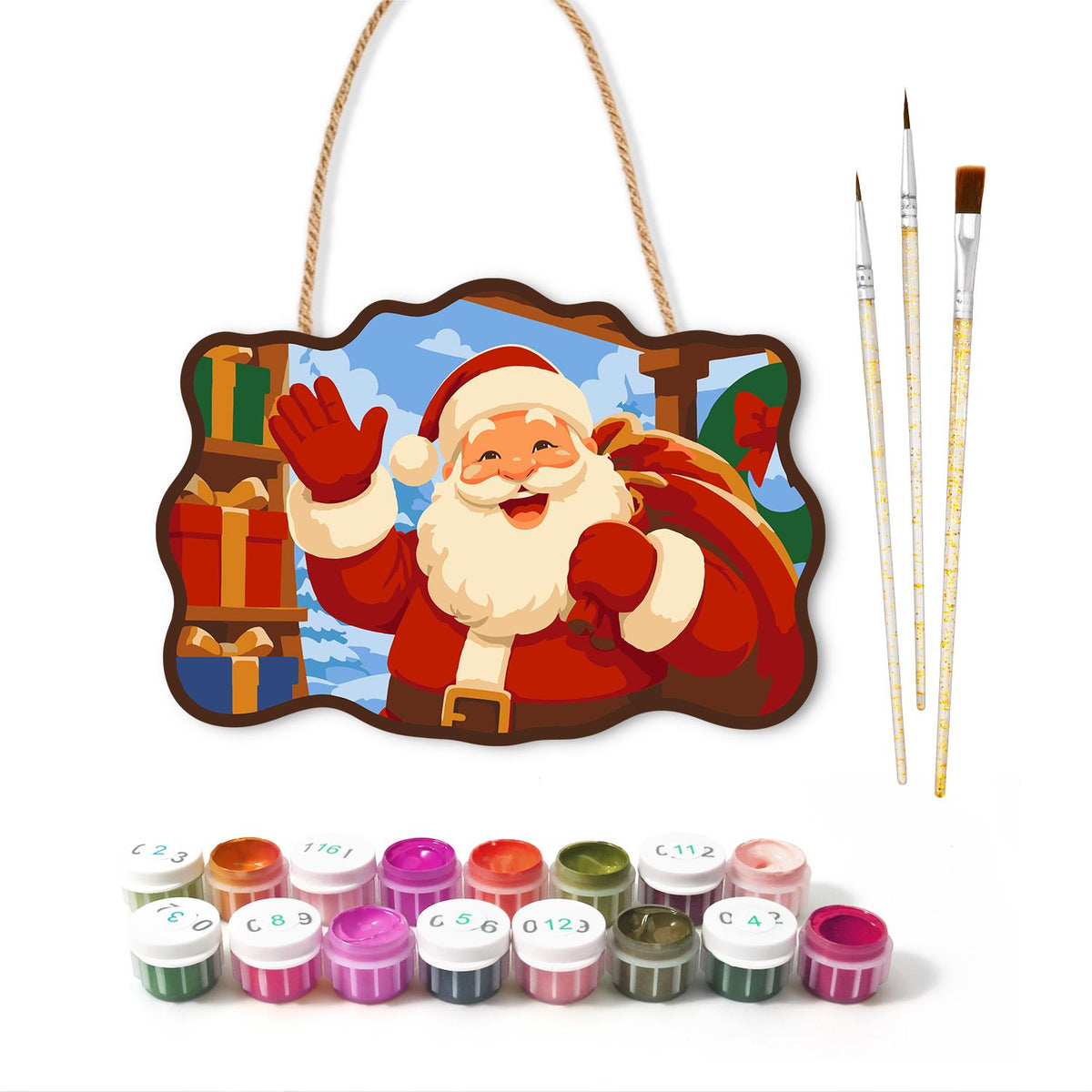 Stacked Presents Santa Hello paint by numbers hanging sign – image 2