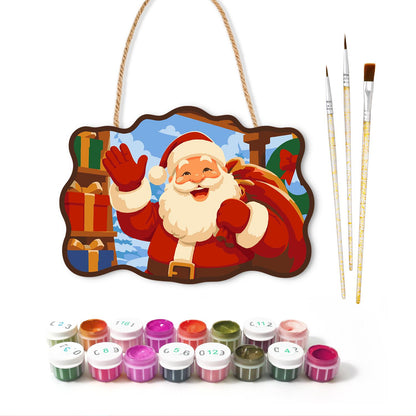 Stacked Presents Santa Hello paint by numbers hanging sign – image 2