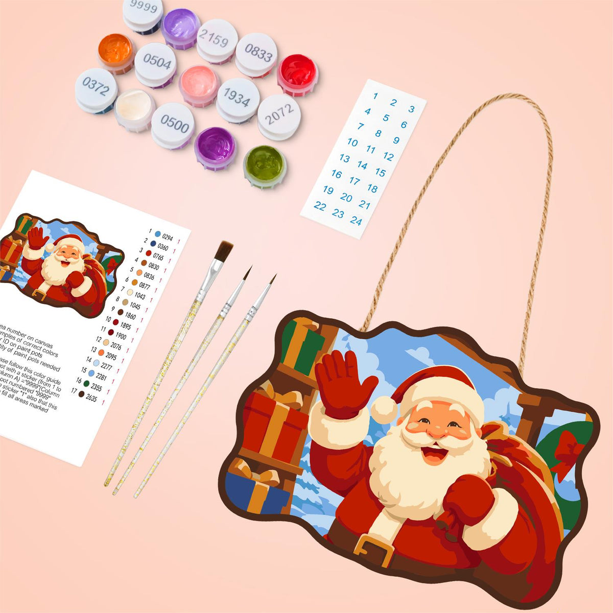 Stacked Presents Santa Hello paint by numbers hanging sign – image 4