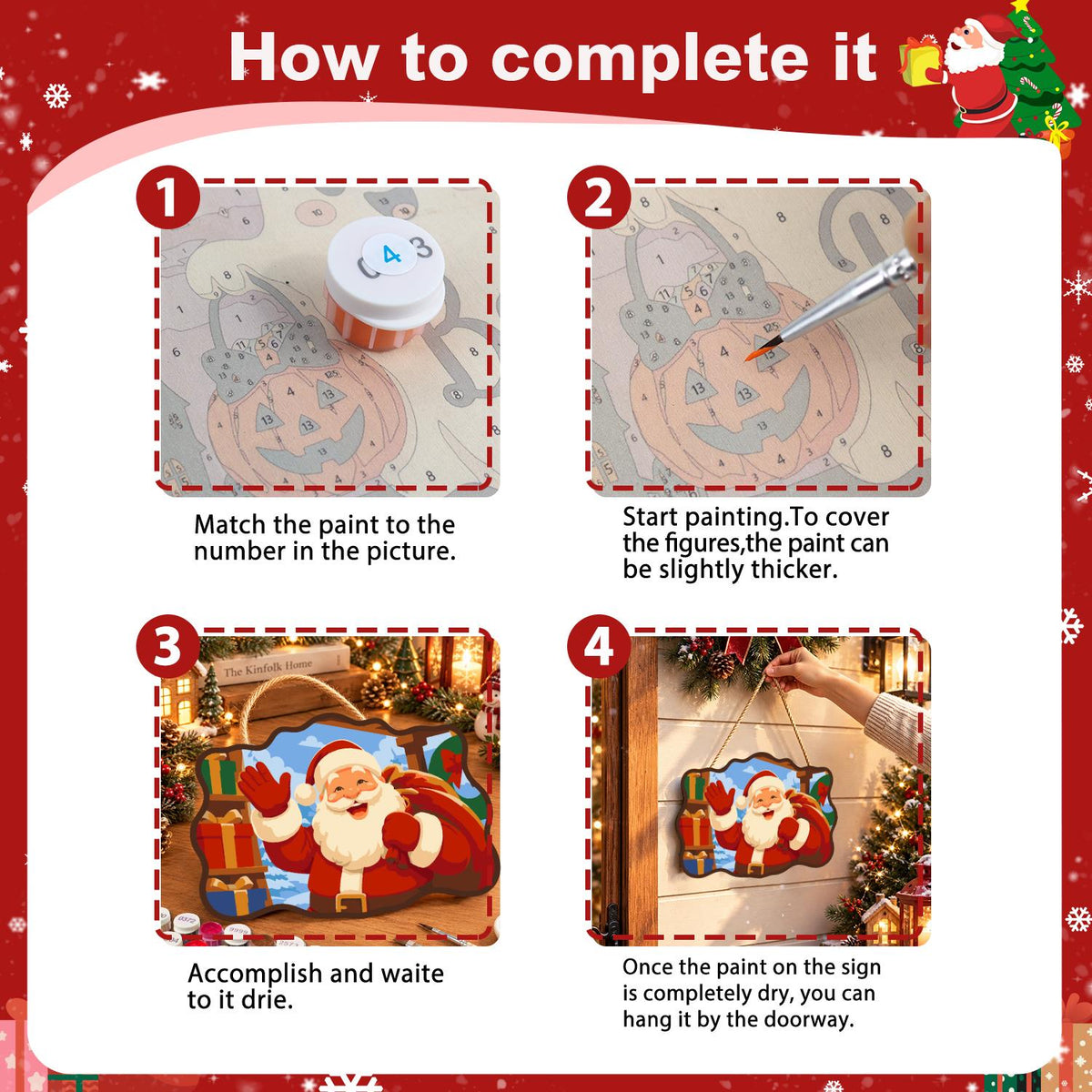 Stacked Presents Santa Hello paint by numbers hanging sign – image 6