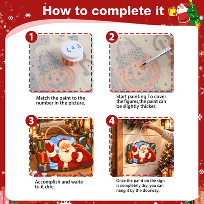 Stacked Presents Santa Hello paint by numbers hanging sign – image 6