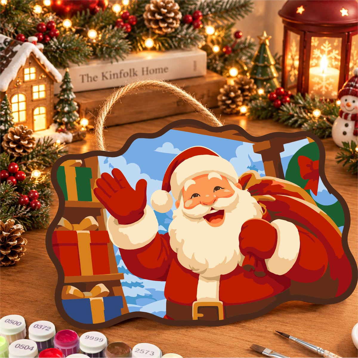 Stacked Presents Santa Hello paint by numbers hanging sign – image 8