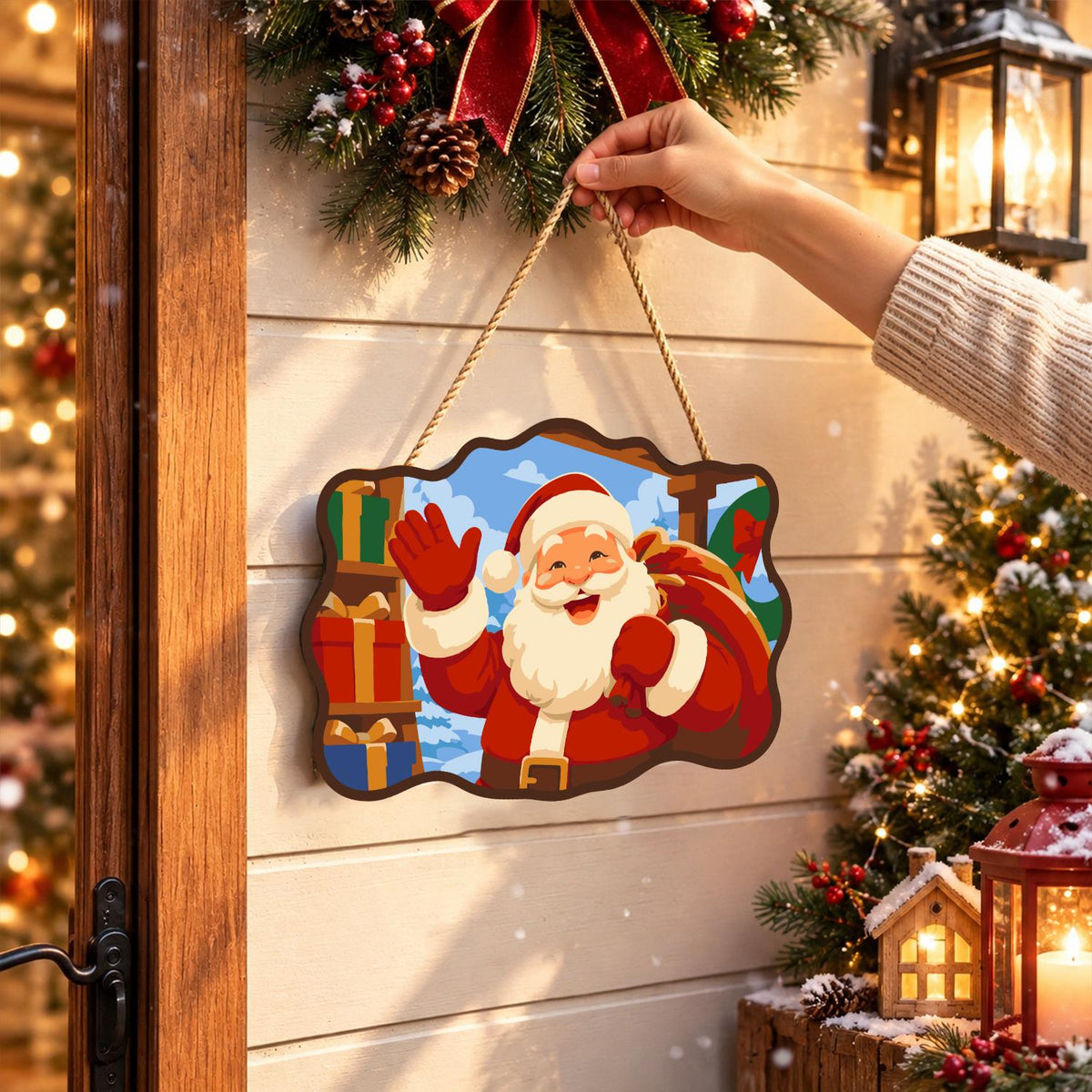 Stacked Presents Santa Hello paint by numbers hanging sign – image 14