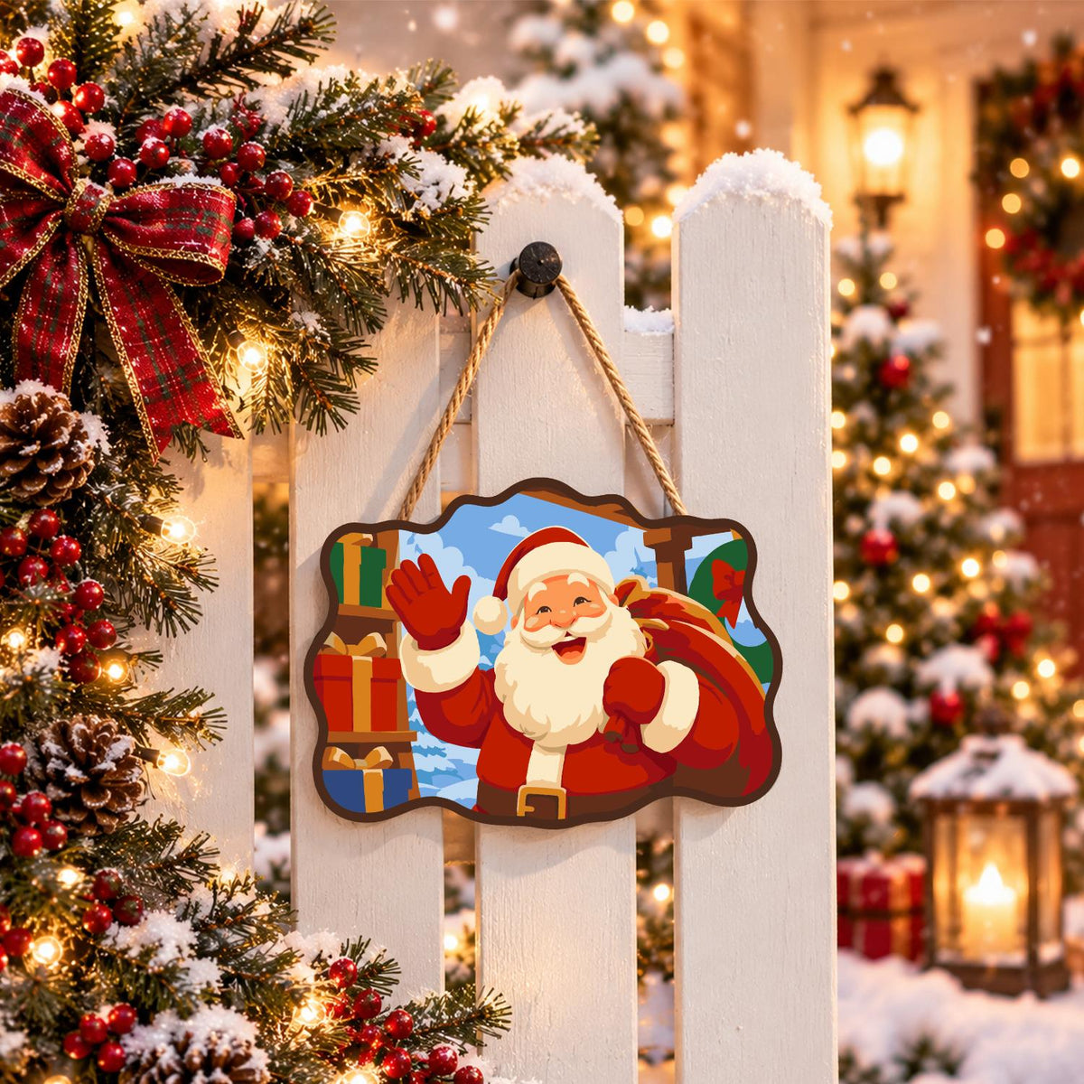 Stacked Presents Santa Hello paint by numbers hanging sign – image 15