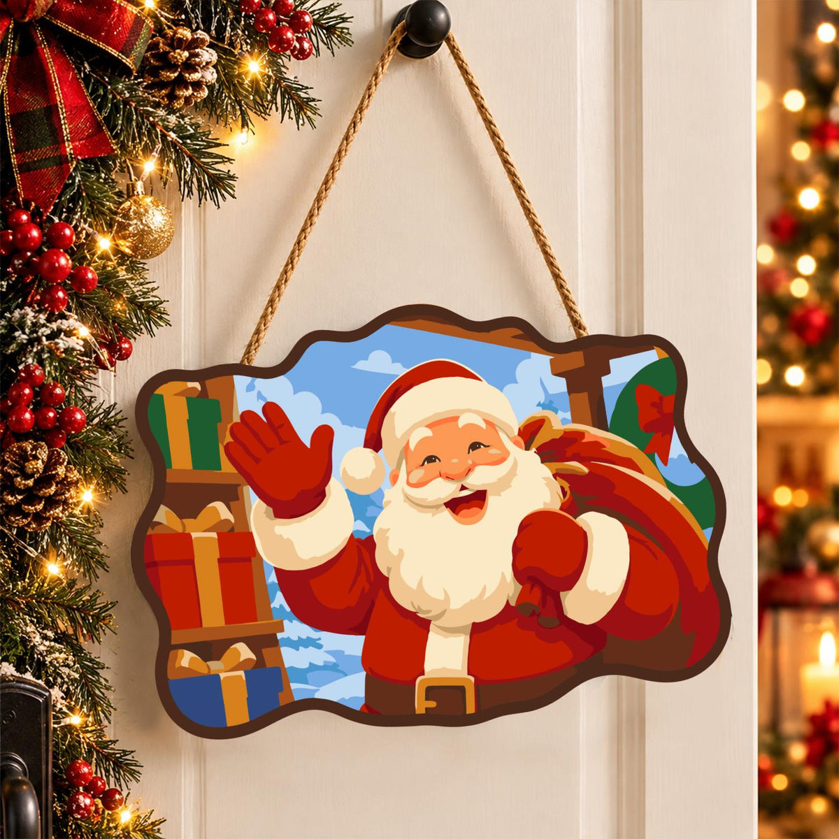 Stacked Presents Santa Hello paint by numbers hanging sign – image 16