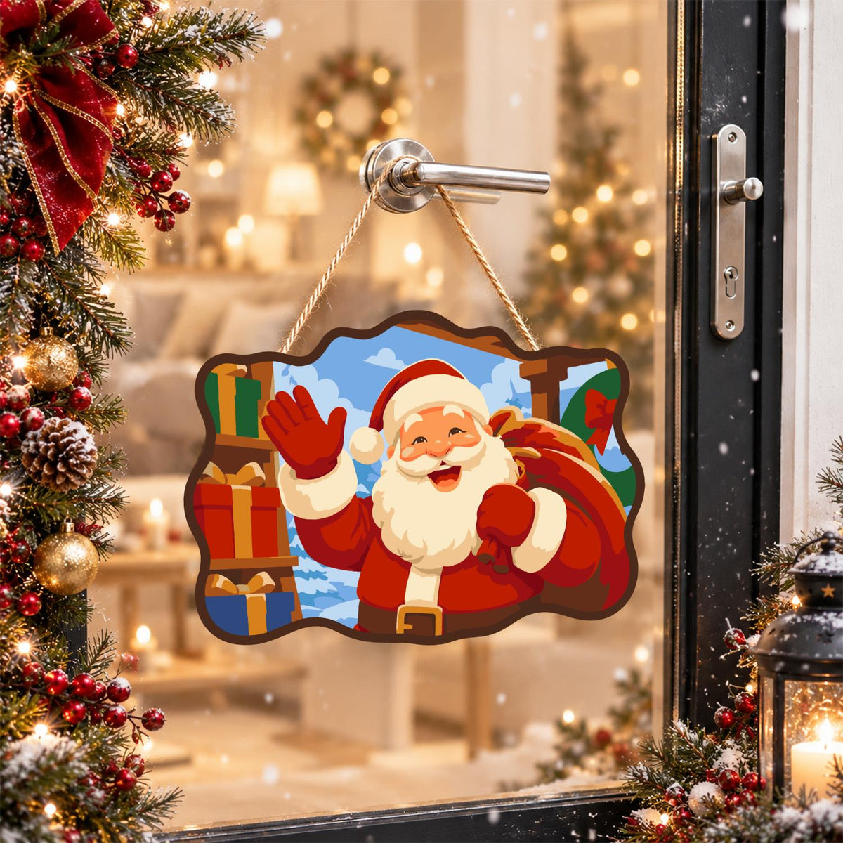 Stacked Presents Santa Hello paint by numbers hanging sign – image 17