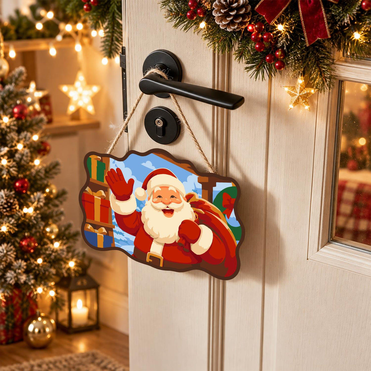 Stacked Presents Santa Hello paint by numbers hanging sign – image 18