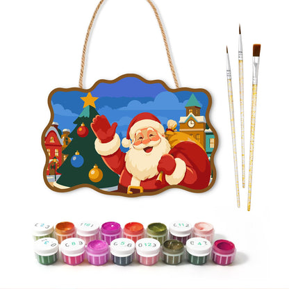Clock Tower Santa and Tree paint by numbers hanging sign – image 2