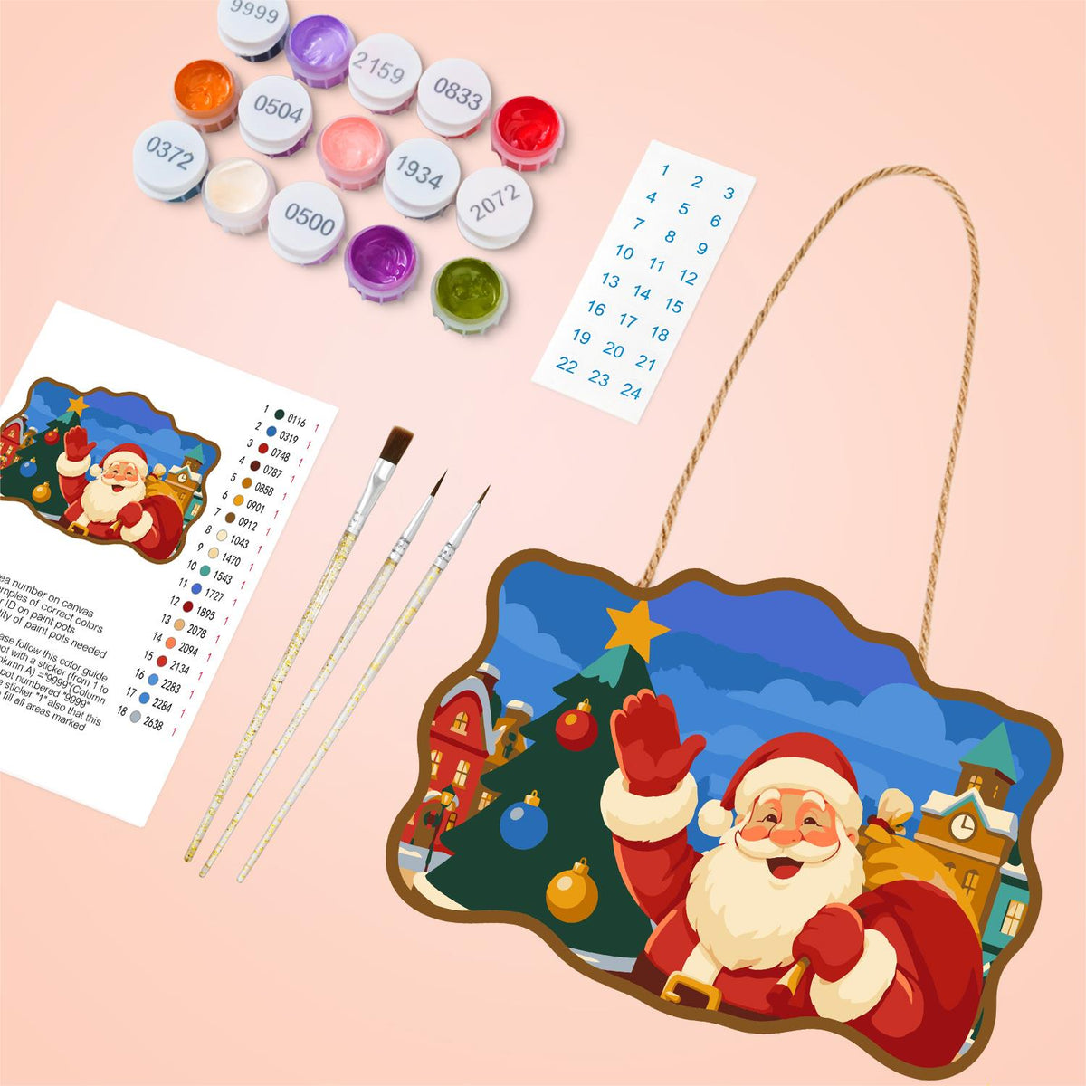 Clock Tower Santa and Tree paint by numbers hanging sign – image 4