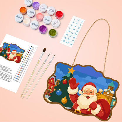 Clock Tower Santa and Tree paint by numbers hanging sign – image 4
