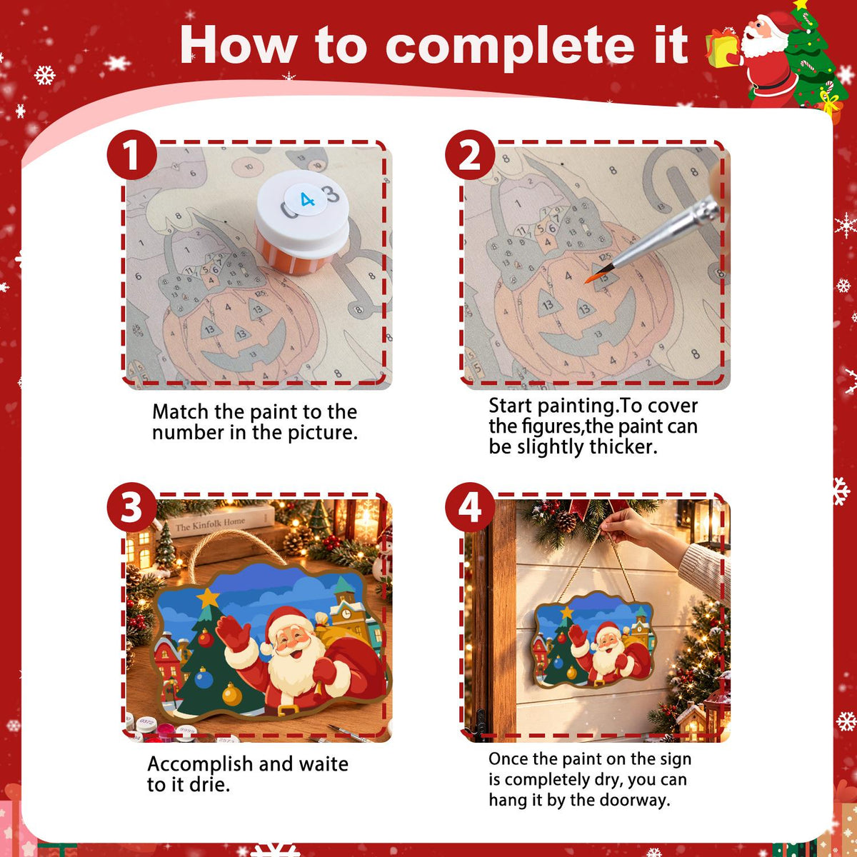 Clock Tower Santa and Tree paint by numbers hanging sign – image 6