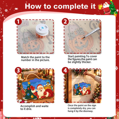 Clock Tower Santa and Tree paint by numbers hanging sign – image 6
