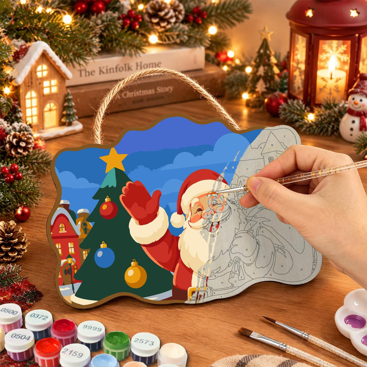 Clock Tower Santa and Tree paint by numbers hanging sign – image 7