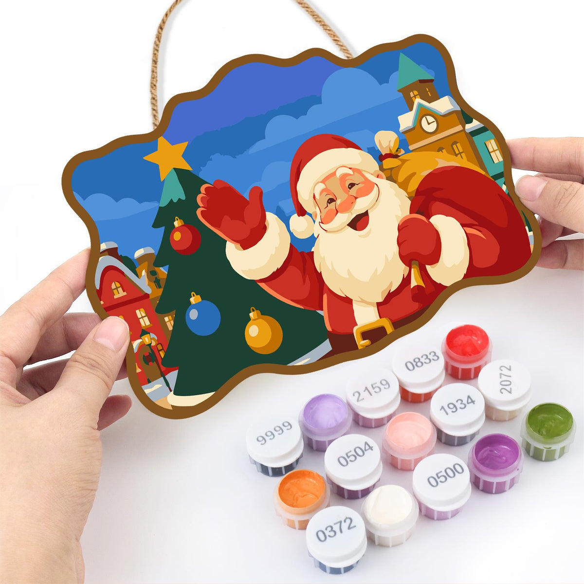 Clock Tower Santa and Tree paint by numbers hanging sign – image 9