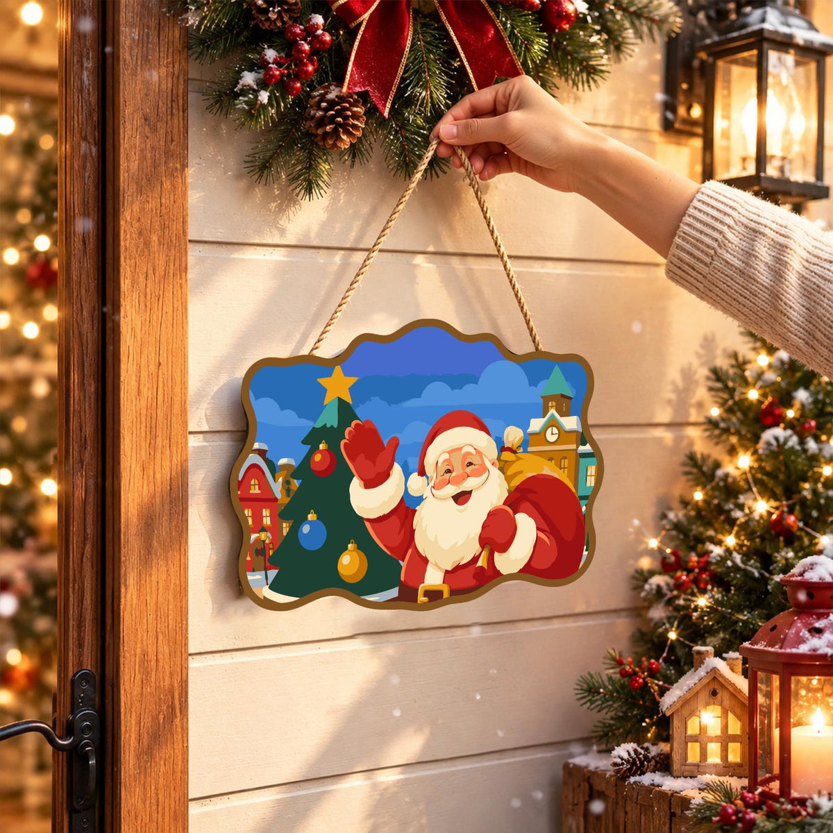 Clock Tower Santa and Tree paint by numbers hanging sign – image 14