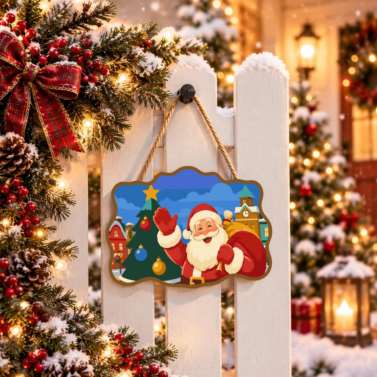 Clock Tower Santa and Tree paint by numbers hanging sign – image 15