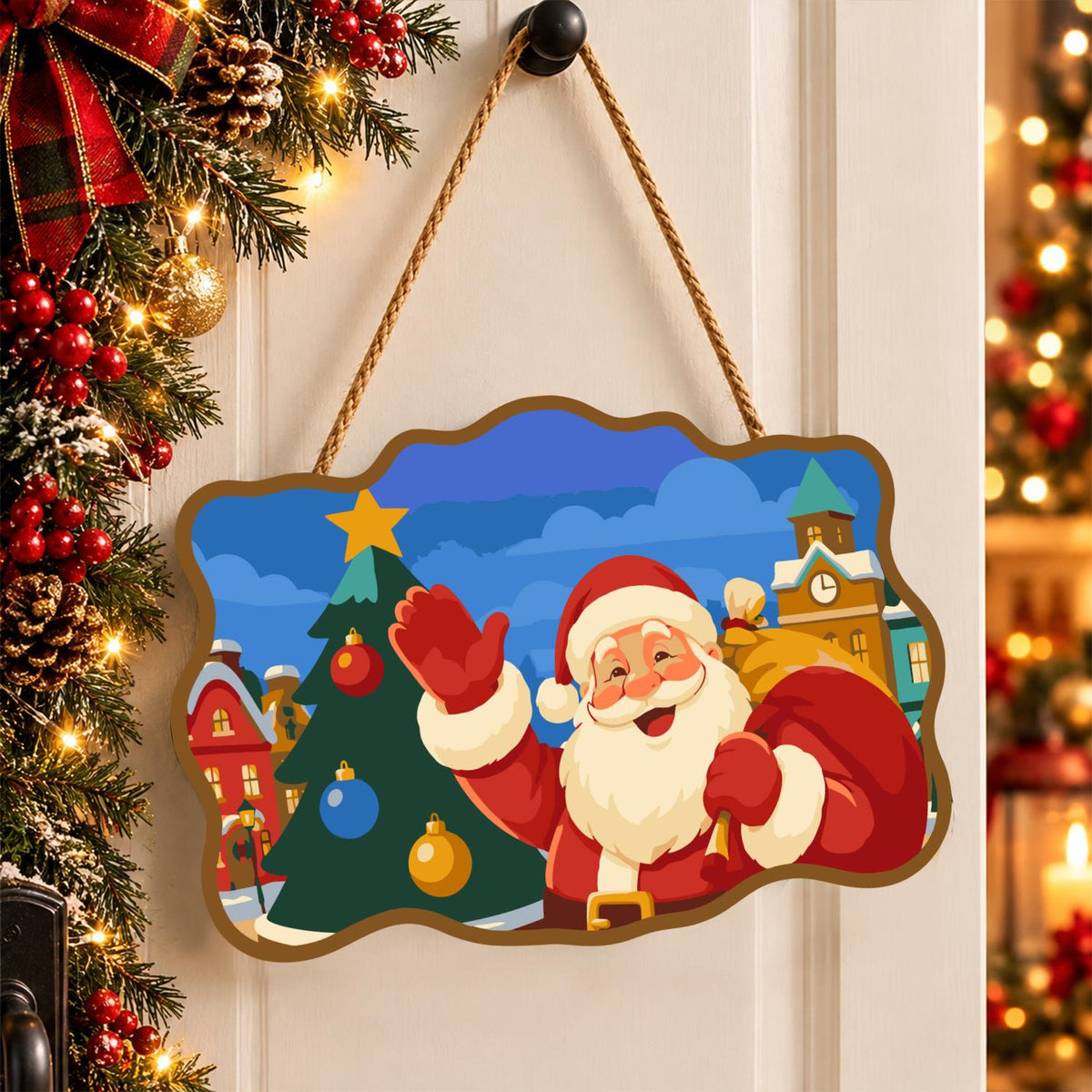 Clock Tower Santa and Tree paint by numbers hanging sign – image 16